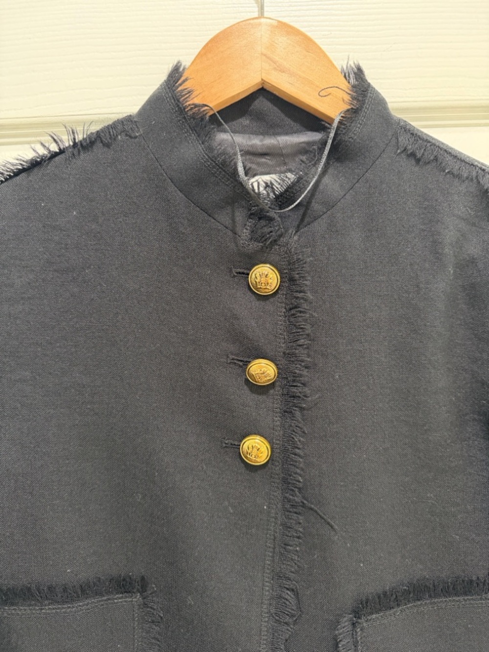 Zara Black Frayed Edge Jacket with Gold Buttons